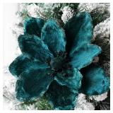 Thiccywoov 8 Pcs Large Christmas Flower Magnolia Flowers Christmas Tree Decoration Artificial Poinsettia Stems Velvet Xmas Ornaments for Xmas Tree Table Decor(Peacock Green,12 Inch)