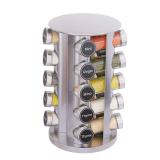 New England Stories Revolving Spice Rack Set with 20 Spice Jars, Kitchen Spice Tower Organizer for Countertop or Cabinet - Carousel Storage Includes 386 Spice Labels (Silver)