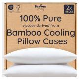 Bambaw 100% Viscose Derived from Bamboo Pillowcase Standard Size Set of 2 Cooling Pillow Cases Standard Size, Breathable & Anti Acne Pillow Case, Cooling Pillow Cover with Envelope Closure (White)