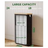 WZKALY Toilet Paper Basket 48L, Toilet Paper Storage with Lid for up to 18-24 Rolls, Waterproof Bathroom Storage Organizer Bin Container with Bamboo Lid, Non-Slip Bottom (Black)