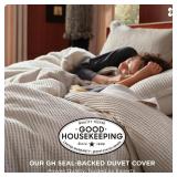 Bedsure Cotton Duvet Cover Queen - 100% Cotton Waffle Weave Linen Color Duvet Cover Queen Size, GentleSoft and Breathable Bedding Set for All Season, 3 Pieces, 90x90