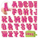 WILLBOND 52 Pcs Self Adhesive Chenille Letter Patches 2.2/2.8 Inch A-Z Embroidered Alphabet Stickers for Clothes Bag Hat DIY Craft Supplies Valentines Wedding Personalized Gift(Rose Red,2.2 Inch)