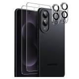 JETech 5 in 1 Matte Case for Samsung Galaxy S25 Edge with 2-Pack Each Screen Protector and Camera Lens Protector, Translucent Back Phone Cover, Tempered Glass Film (Black)