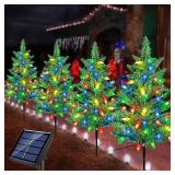 Windpnn Upgraded 4-Pack Solar Christmas Garden Stake Lights, Decorative Xmas Tree Solar Christmas Yard Stake Outdoor Waterproof Pathway Lights for Garden Patio Yard Decorations