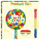 Jexine Birthday Block Pinata Set Birthday Building Pinata with Blindfold, Bat, Stick Blocks Party Supplies for Carnival Fiesta Party Supplies Event Decoration