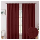 Tollpiz Short Linen Curtains Bedroom Rod Pocket Semi Sheer Curtain Burlap Light Filtering Thick Linen Drapes for Living Room, 38 x 45 inches Long, Burgundy Red, Set of 2 Panels