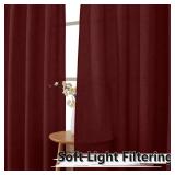 Tollpiz Short Linen Curtains Bedroom Rod Pocket Semi Sheer Curtain Burlap Light Filtering Thick Linen Drapes for Living Room, 38 x 45 inches Long, Burgundy Red, Set of 2 Panels