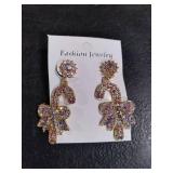 Christmas Bow Cane Dangle Earrings for Women Holiday Earrings Pink Xmas Rhinestone Bow Cane Drop Earrings Christmas Festival Jewelry Gift