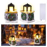 Hiboom Christmas Village Accessories, Limestone Lamps Figurines with LED Lights, Battery Operated 1.9 Christmas Village Display, Xmas Decorations Indoor for Desktop Home Decor Gifts (Set of 2)