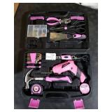 URASISTO Pink Household Tool Set with 3.6V USB Electric Screwdriver, Bulk PCS Home Tool Kit with Cordless Lithium-ion Drill Driver, Hand Tool Kits for Women