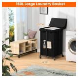 160L Laundry Hamper with Lid, Rolling Laundry Basket with Wheels, Large & Tall Dirty Clothes Hamper with Metal Frame and Removable Bag for Bedroom Aesthetic, Laundry Room, Bathroom, Dorm-Black