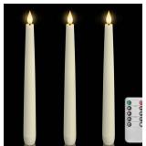 Homemory 3 Pcs Waxy Flameless Taper Candles with Remote, Flickering Battery Operated Classic Tall Candles for Home, Wedding, Party, Ivory, 9.6 inches