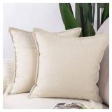 MADIZZ Set of 2 Linen Throw Pillow Covers 20x20 Inch Light Beige Soft Decorative Cushion Cover for Sofa Bedroom Pillow Shell