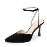 Miorap Closed Pointed Toe Kitten Slingback Heels for Women Ankle Strap Pumps Wedding Party Dressy Comfort Shoes Suede Black Size 7