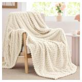 BEDELITE Fleece Blanket Twin for Bed Couch, 3D Jacquard Decorative Cream Throw, Soft Cozy Warm Plush Fuzzy, 60x80Inches
