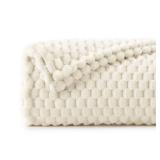 BEDELITE Fleece Blanket Twin for Bed Couch, 3D Jacquard Decorative Cream Throw, Soft Cozy Warm Plush Fuzzy, 60x80Inches