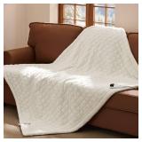 Bedsure Heated Blanket Throw Blanket - Quilted Electric Blanket, Soft Flannel Thick Heating Blanket with 4 Time Settings & 6 Heating Settings, Warm Gifts for Women Men (50x60 inches, Ivory)