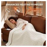 Bedsure Heated Blanket Throw Blanket - Quilted Electric Blanket, Soft Flannel Thick Heating Blanket with 4 Time Settings & 6 Heating Settings, Warm Gifts for Women Men (50x60 inches, Ivory)