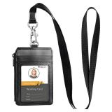 Teskyer ID Badge Holder with Lanyard, 1 Zip Pocket and 4 Card Slots, Lanyard ID Card Holder Wallet for Office School Work Badges, Cruise Ship Cards, Hotel Key Cards, Pass Cards - Black