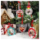 Geelin 5 Pcs Christmas Metal Picture Frame Ornament Vintage Enameled Photo Frames 5 Styles Xmas Tree Hanging Ornament Decoration with Ribbon for Xmas Tree Wall Decor