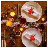 Christmas Pine Cone Napkin Rattan Rings Poinsettia Flower Holder Napkin Ring Berry Xmas Rustic Napkin Ring for Christmas Wedding Birthday Party Dinner Table Decor (Flower Style)