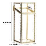 Pumtus Makeup Brush Holder Organizer with Lid, Glass Cosmetic Make Up Brushes Container, Clear Makeup Tool Storage Box Cup with Pearls, Vintage Dustproof Vanity Decor for Countertop Desktop