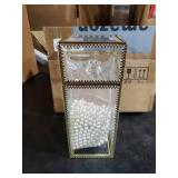 Pumtus Makeup Brush Holder Organizer with Lid, Glass Cosmetic Make Up Brushes Container, Clear Makeup Tool Storage Box Cup with Pearls, Vintage Dustproof Vanity Decor for Countertop Desktop