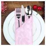 Eychei Multi Pack Blush Pink Satin Napkins 17 x 17 Inch - Silky Soft Jacquard Damask Table Cloth Set, Square Fabric Dinner Napkins for Wedding, Banquet, Party Decoration