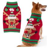 KYEESE Dog Christmas Sweater with Reindeer Pattern, Cozy Holiday Dog Sweater for Small Dogs, Doggie Knitwear with Leash Hole, Soft Warm Festival Pet Clothes, Large
