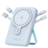 TXQX Wireless Portable Charger 10000mAh,Magnetic Power Bank with Built-in Cables LED Display,22.5W PD Fast Charging for Magsafe Battery Pack Compatible with iPhone16/15/14/13/12/Pro/Pro Max(Blue)