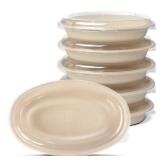 Celel 50 Pack 28 Oval Paper Bowls with Lids, Microwavable Oval Disposable Containers for Burrito, Salads, Pasta, Com-postable Meal Prep Food Containers - 50 Bowls 50 Lids