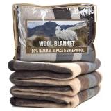 Natural Alpaca & Sheep Wool Blanket Woven, Made in Peru - Full/Queen Size Heavyweight Warmth, Thick, Breathable, Natural Texture & Scent, 72 x 88 Inches, 4.2 lbs