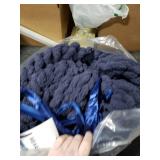 Hearth & Stone Chunky Knit Blanket Throw 50 x 60, 3.7 lbs Handwoven Soft Chenille Yarn, Fluffy and Smooth Machine Washable Cable Knit Blanket for Couch, Bed, and Living Room Navy Blue