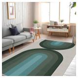 LKTRYFAM Green Rainbow Rugs for Living Room 5x7, Non Slip Area Rugs for Bedroom Ultra-Thin Soft, Indoor Washable Stain Resistant Rug Boho Lightweight Carpet Low-Pile Throw Rug for Dining Room