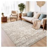 Soalmost 6x9 Area Rugs for Living Room, Stain Resistant Neutral Washable Rugs for Bedroom, Floral Vintage Non-Slip Soft Throw Carpet for Dining Room Farmhouse (Light Brown, 6