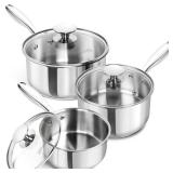 MICHELANGELO Stainless Steel Sauce Pan Set - 1, 2, 3 Qt Saucepans with Lids, Small Stainless Steel Pots for Cooking, Induction Compatible, Dishwasher & Oven Safe