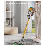 Cordless Vacuum Cleaner, 650W/55KPA, 70 Mins Runtime Self-Standing Stick Vacuum, Vacuum Cleaners for Home with Anti-Tangle Brush, Smart Display, 1.8L Cup Vacuum for Pet Hair/Carpet/Floor (Gold)