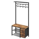 YATINEY 5-in-1 Hall Tree with Drawers, Entryway Bench with 8 Adjustable Coat Rack and Shoe Storage, Industrial Coat Rack with Bench for Entryway and Front Door, Rustic Brown and Black MT06BR