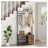 YATINEY 5-in-1 Hall Tree with Drawers, Entryway Bench with 8 Adjustable Coat Rack and Shoe Storage, Industrial Coat Rack with Bench for Entryway and Front Door, Rustic Brown and Black MT06BR