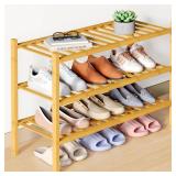 Smiry Bamboo Shoe Rack for Closet, 3 Tier Wooden Stackable Shoe Organizer, Free Standing Shoes Storage Shelf for Entryway, Front Door Entrance, Natural
