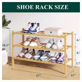 Smiry Bamboo Shoe Rack for Closet, 3 Tier Wooden Stackable Shoe Organizer, Free Standing Shoes Storage Shelf for Entryway, Front Door Entrance, Natural