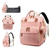 Lamroro Diaper Bag with Changing Station, Waterproof 3 in 1 Baby Diaper Backpack with Foldable Changing Pad, Large Travel Back Pack for Baby Girl Boy, Peach Pink