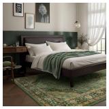 6x9 Vintage Rugs for Dining Room, Washable Rugs Non Slip Large Area Rug for Living Room Bedroom Office, Floor Decoration Big Rug Mat Low-Pile Kid & Pet Friendly(Border Green)