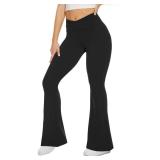 TNNZEET Black Flare Leggings for Women, Crossover Yoga Pants with Pockets Bootcut Flared Leggings Small