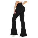 TNNZEET Black Flare Leggings for Women, Crossover Yoga Pants with Pockets Bootcut Flared Leggings Small