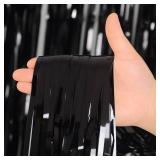 Black Tinsel Fringe Backdrop Curtains for Parties, Melsan 3.2 x 8 ft Black Streamer Photo Backdrop for Birthday, Graduations, New Year Eve Party Decor - Pack of 2