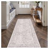 PureCozy Gray Runner Rug 2x7 Hallway Machine Washable Kitchen Vintage Distressed Non Slip Long Carpet Indoor Grey Retro Floral Bedroom Accent Throw Rug for Bathroom Office Laundry Dining Living Room