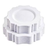 COLOSUS 60PCS White Plastic Plates for 30 guests-Fancy Plastic Beaded Plates,Disposable Christmas plastic plates,Include 30 PCS 10.5 Dinner Plates & 30PCS 8.25 Dessert-Platos for Christmas