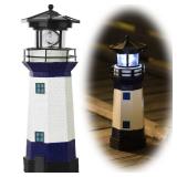 HSHD Lighthouse with Rotating Beacon LED Lights - Solar Lighthouse Lamp Outdoor Decorative for Garden Patio Well Cover Gifts(Blue2)