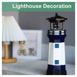 HSHD Lighthouse with Rotating Beacon LED Lights - Solar Lighthouse Lamp Outdoor Decorative for Garden Patio Well Cover Gifts(Blue2)